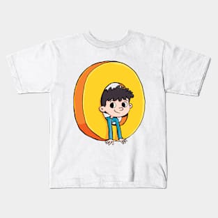 boy peeks out from the capital letter O Kids T-Shirt